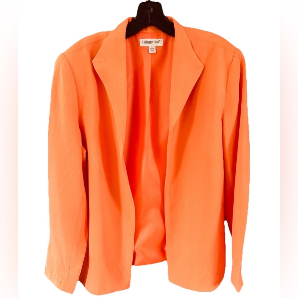 Coldwater Creek Silk/ Linen Blend Open Lined Orange Blazer Size Large